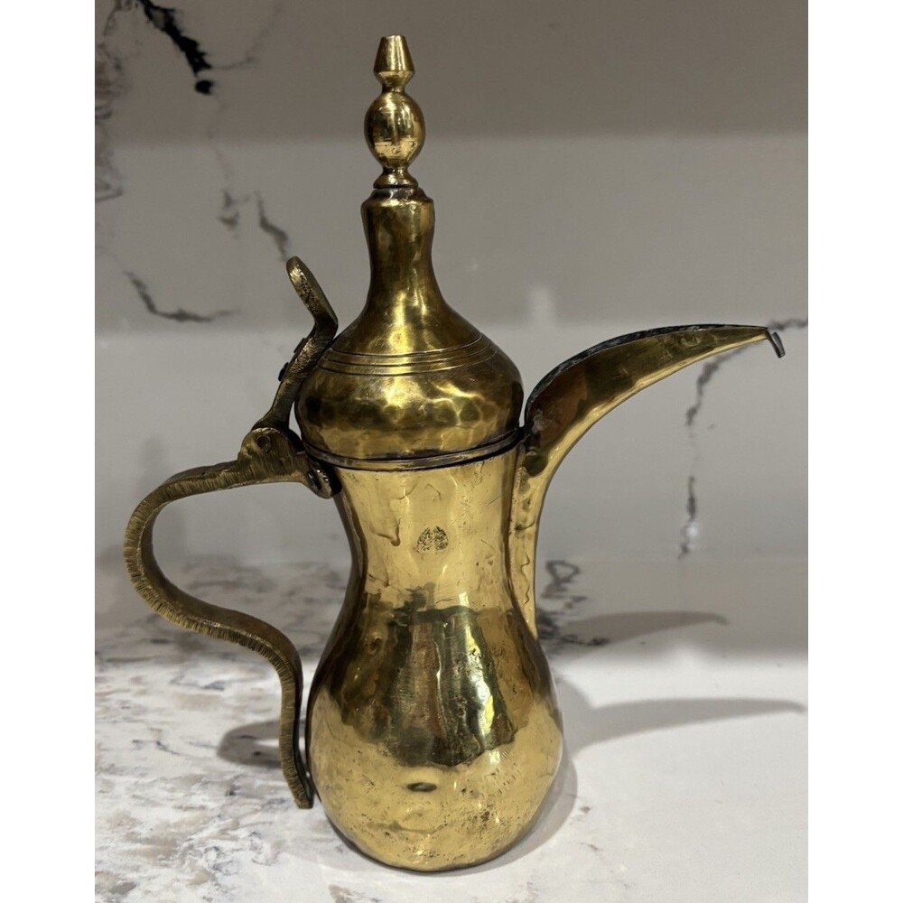 Vintage Middle Eastern Brass Dallah 10” Tall Coffee Pot